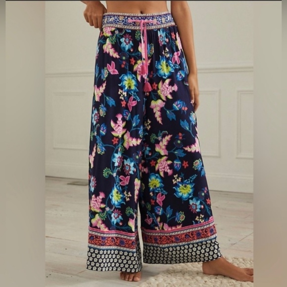 EUC Anthropologie Wide-Leg Floral Knit Pajama Pants - Medium